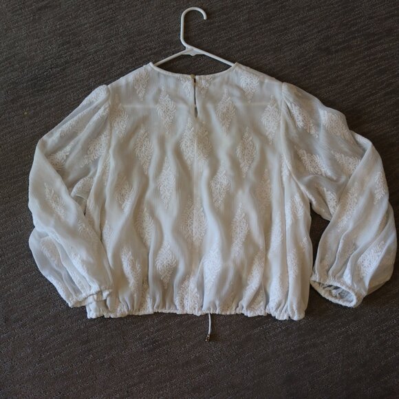Zara White Embroidered Long Sleeve Blouse Women’s Small - Picture 4 of 7